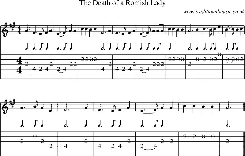 Guitar Tab and Sheet Music for The Death Of A Romish Lady