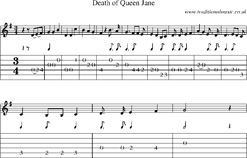 Guitar Tab and Sheet Music for Death Of Queen Jane