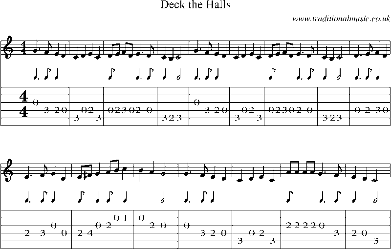 Guitar Tab and Sheet Music for Deck The Halls