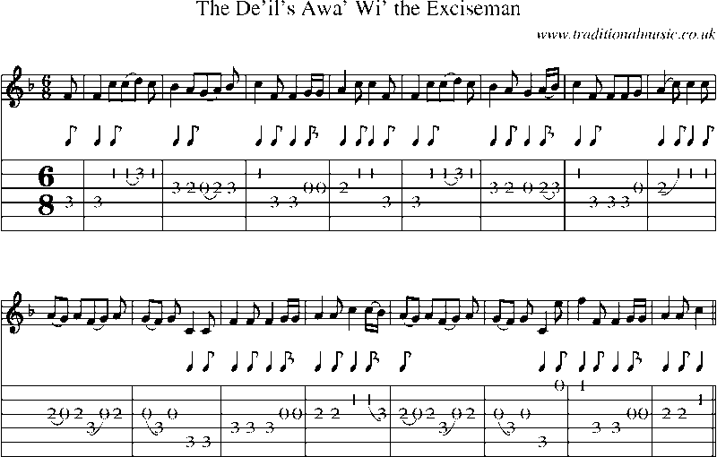 Guitar Tab and Sheet Music for The De'il's Awa' Wi' The Exciseman