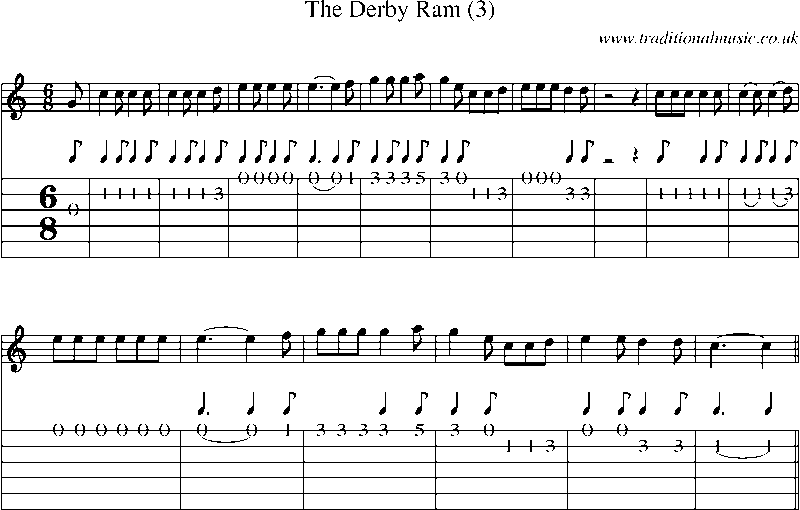 Guitar Tab and Sheet Music for The Derby Ram (3)