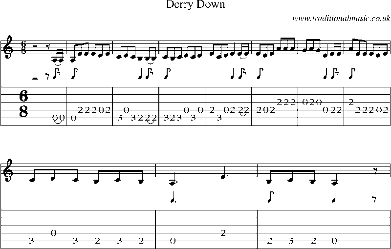 Guitar Tab and Sheet Music for Derry Down