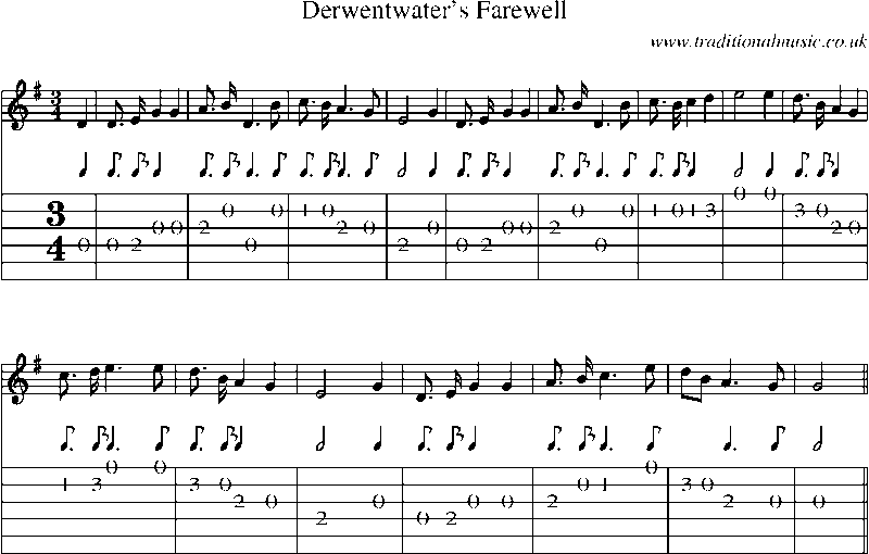 Guitar Tab and Sheet Music for Derwentwater's Farewell(1)
