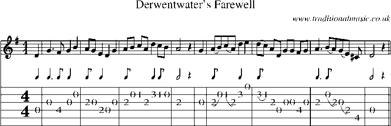 Guitar Tab and Sheet Music for Derwentwater's Farewell