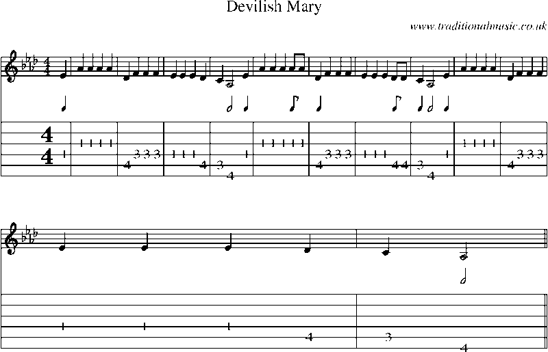 Guitar Tab and Sheet Music for Devilish Mary