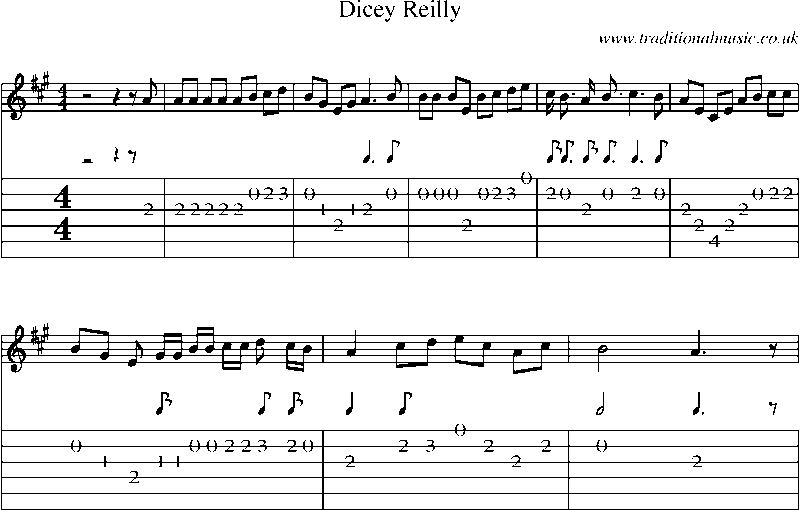 Guitar Tab and Sheet Music for Dicey Reilly