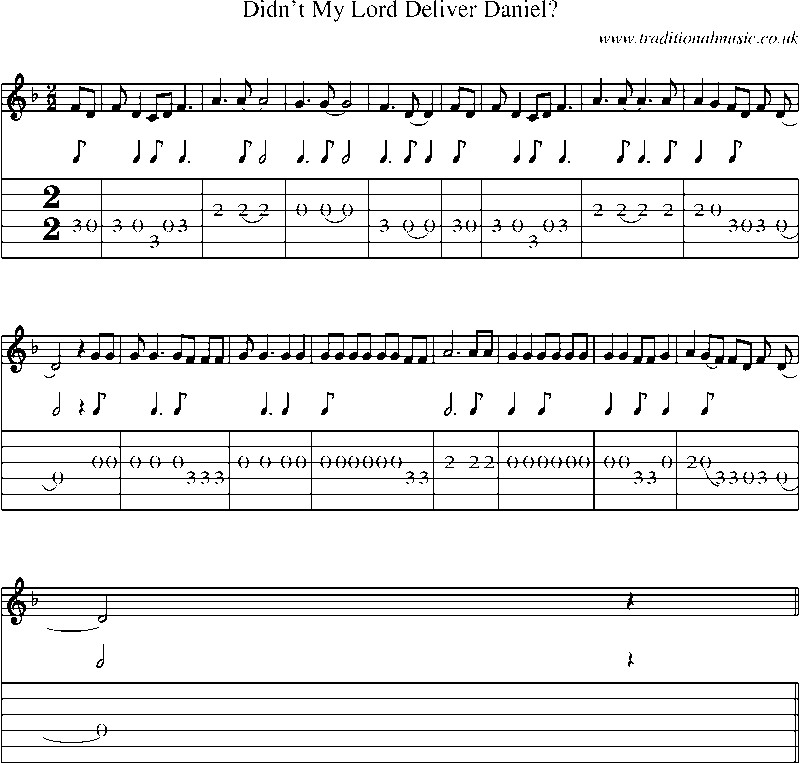 Guitar Tab and Sheet Music for Didn't My Lord Deliver Daniel?