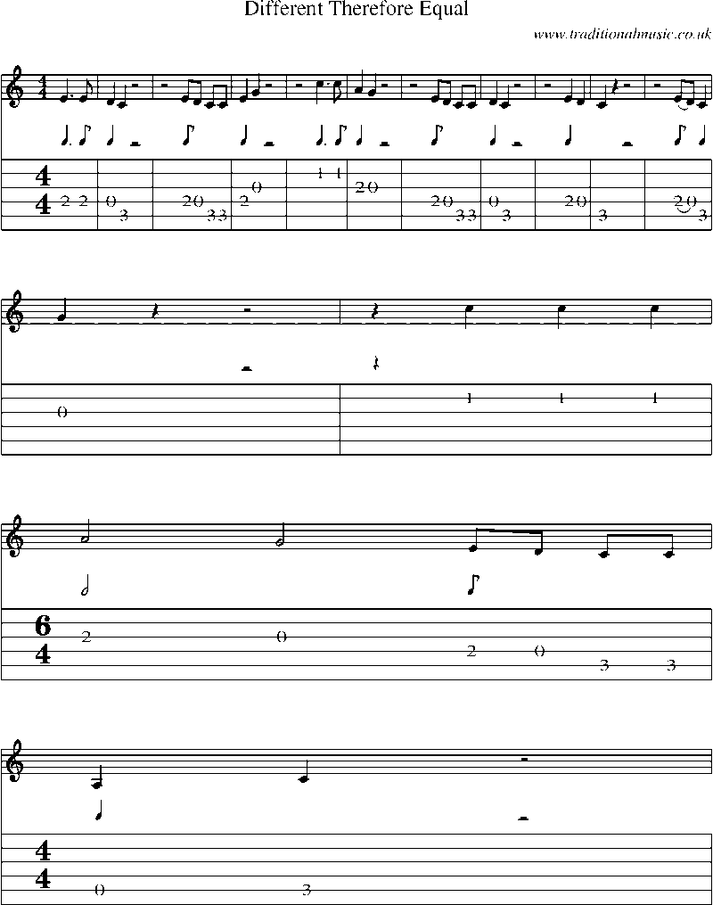 Guitar Tab and Sheet Music for Different Therefore Equal