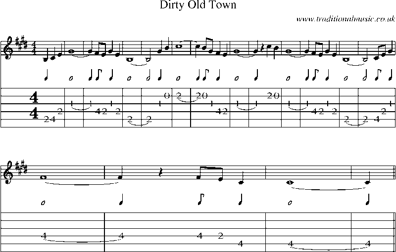 Guitar Tab and Sheet Music for Dirty Old Town