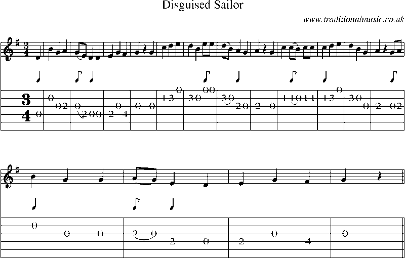 Guitar Tab and Sheet Music for Disguised Sailor
