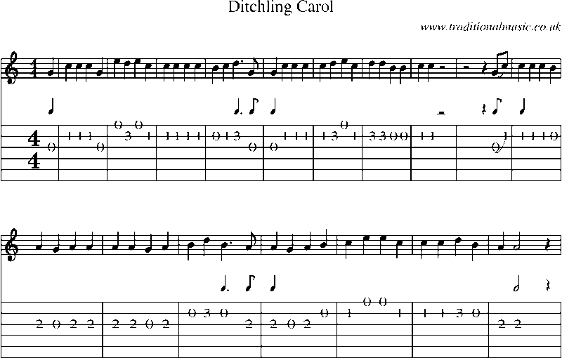 Guitar Tab and Sheet Music for Ditchling Carol