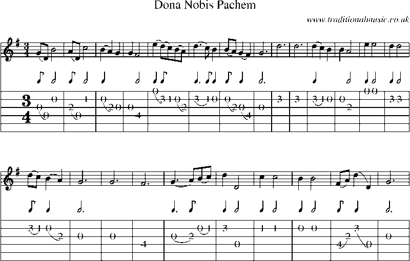 Guitar Tab and Sheet Music for Dona Nobis Pachem