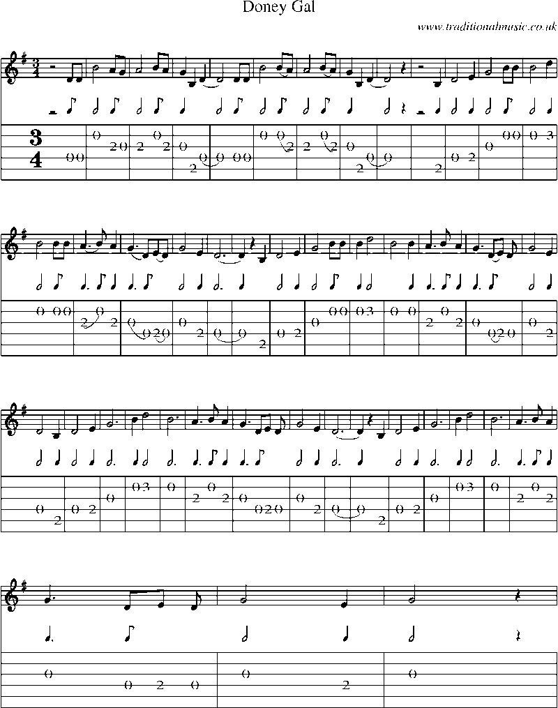 Guitar Tab and Sheet Music for Doney Gal