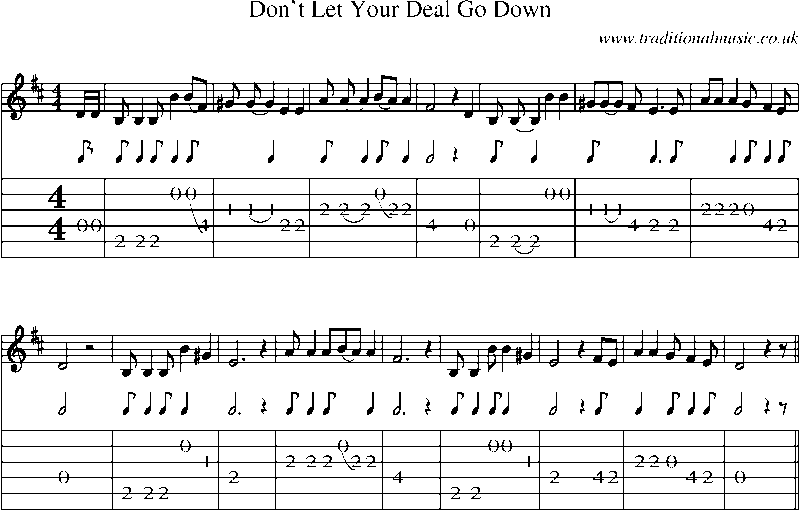 Guitar Tab and Sheet Music for Don't Let Your Deal Go Down