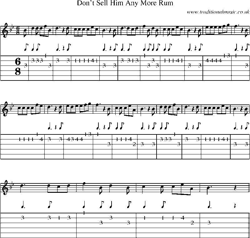 Guitar Tab and Sheet Music for Don't Sell Him Any More Rum