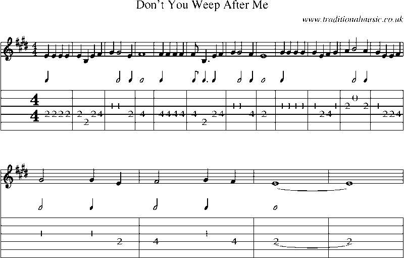 Guitar Tab and Sheet Music for Don't You Weep After Me