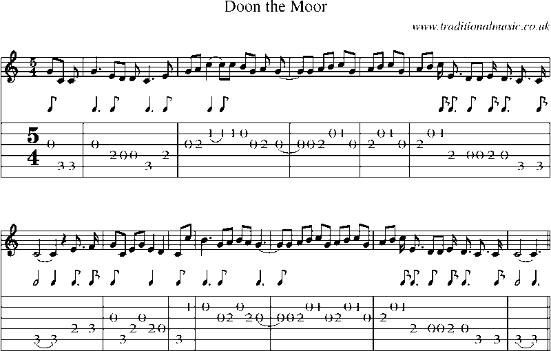 Guitar Tab and Sheet Music for Doon The Moor
