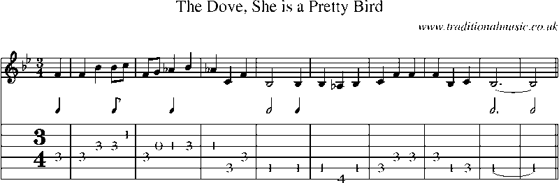 Guitar Tab and Sheet Music for The Dove, She Is A Pretty Bird