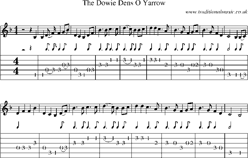 Guitar Tab and Sheet Music for The Dowie Dens O Yarrow