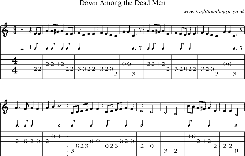 Guitar Tab and Sheet Music for Down Among The Dead Men
