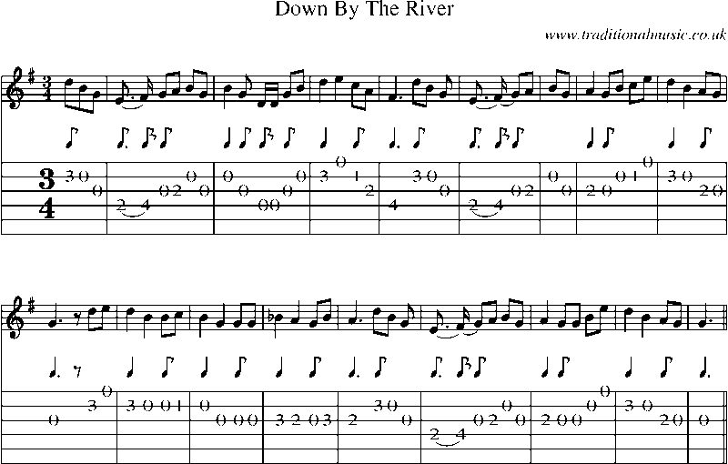 Guitar Tab and Sheet Music for Down By The River