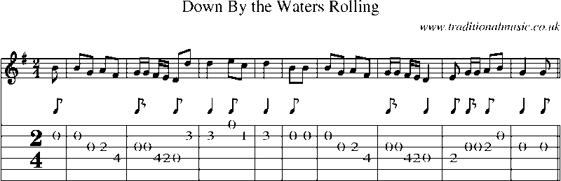 Guitar Tab and Sheet Music for Down By The Waters Rolling
