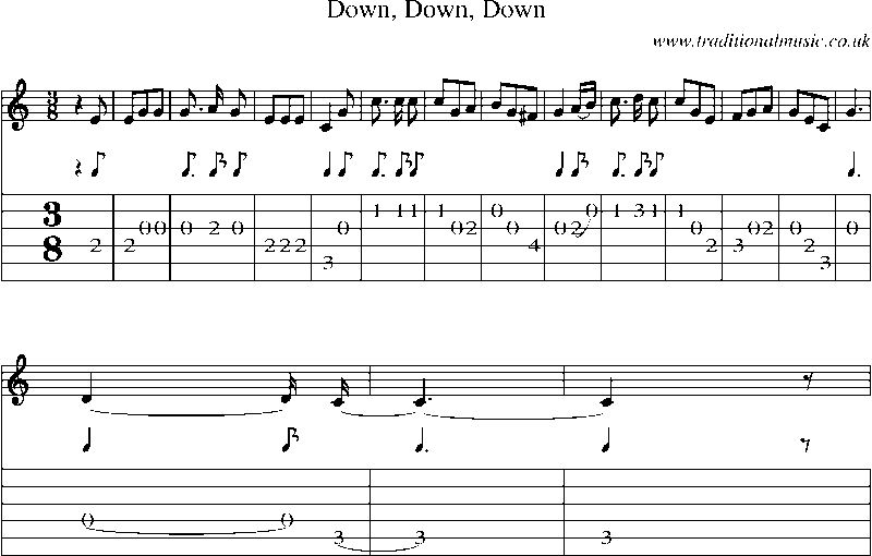 Guitar Tab and Sheet Music for Down, Down, Down