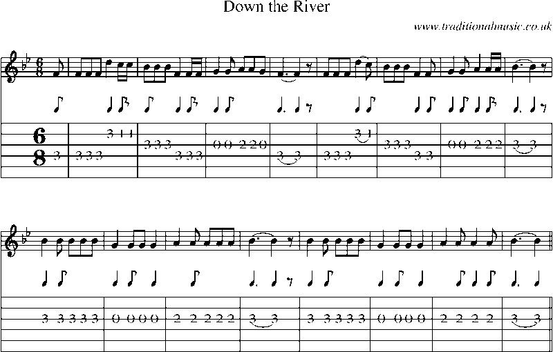 Guitar Tab and Sheet Music for Down The River