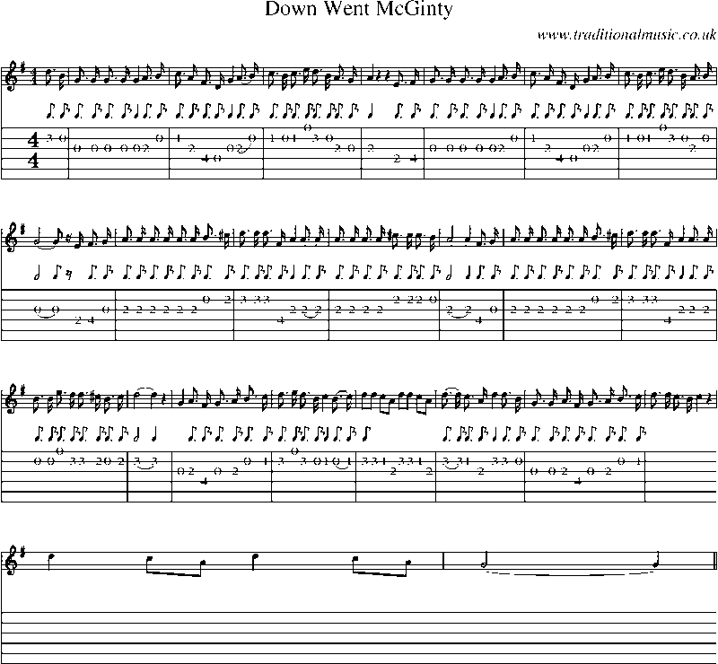Guitar Tab and Sheet Music for Down Went Mcginty
