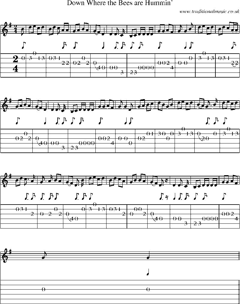 Guitar Tab and Sheet Music for Down Where The Bees Are Hummin'