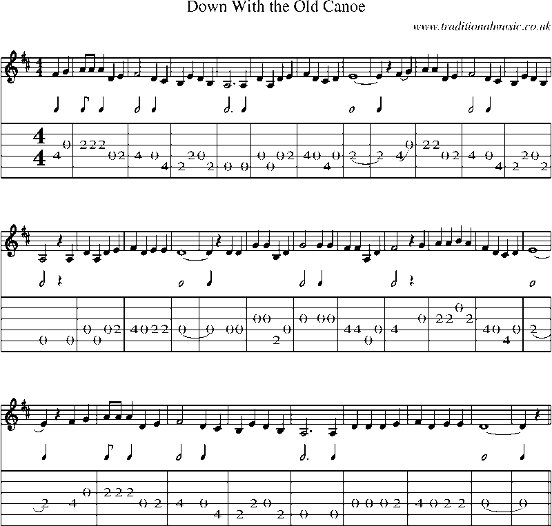 Guitar Tab and Sheet Music for Down With The Old Canoe