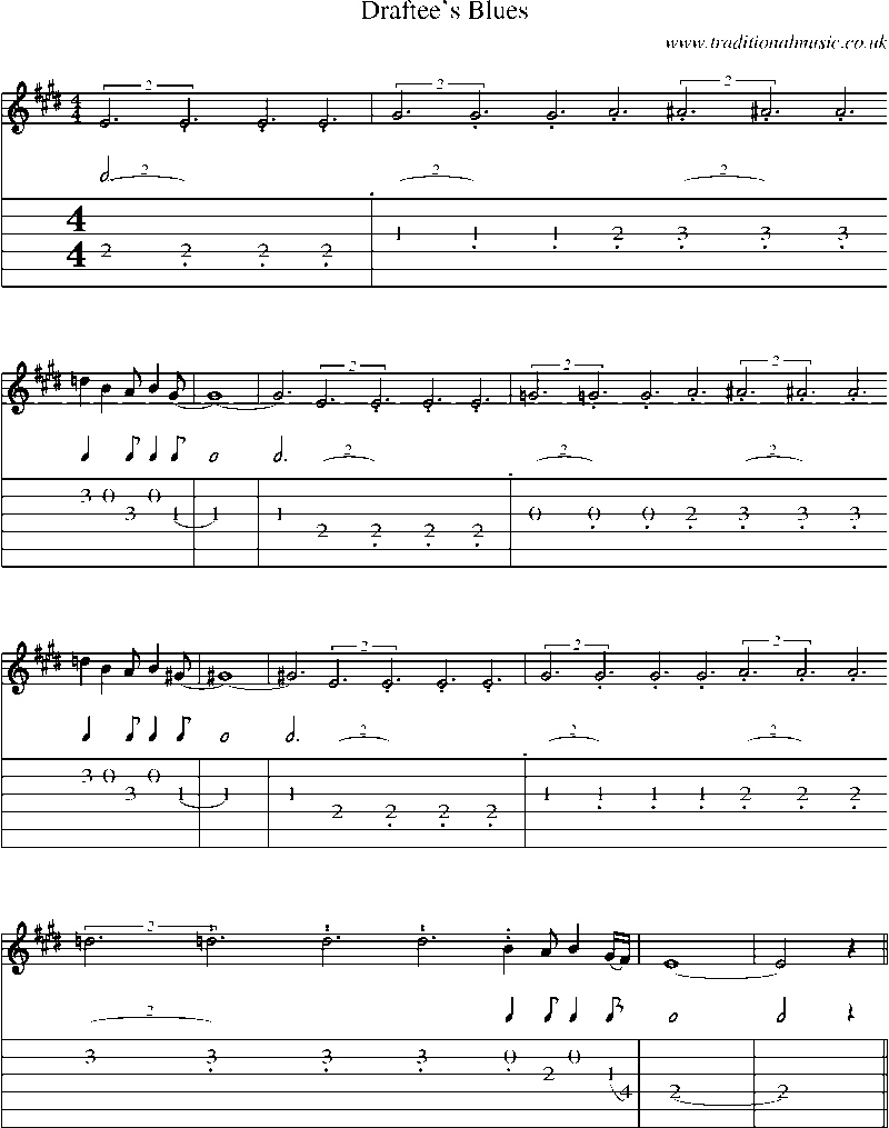 Guitar Tab and Sheet Music for Draftee's Blues