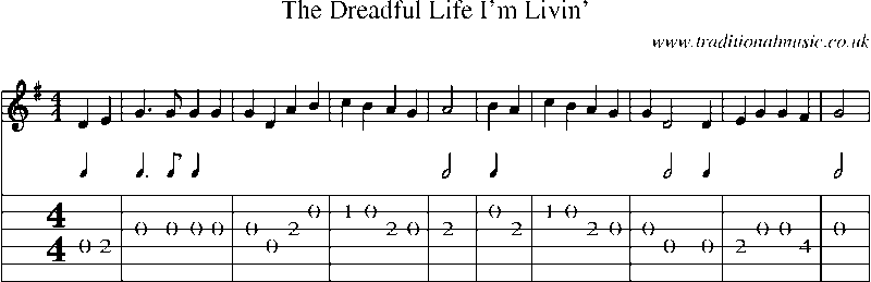 Guitar Tab and Sheet Music for The Dreadful Life I'm Livin'