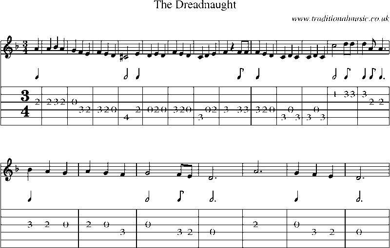 Guitar Tab and Sheet Music for The Dreadnaught