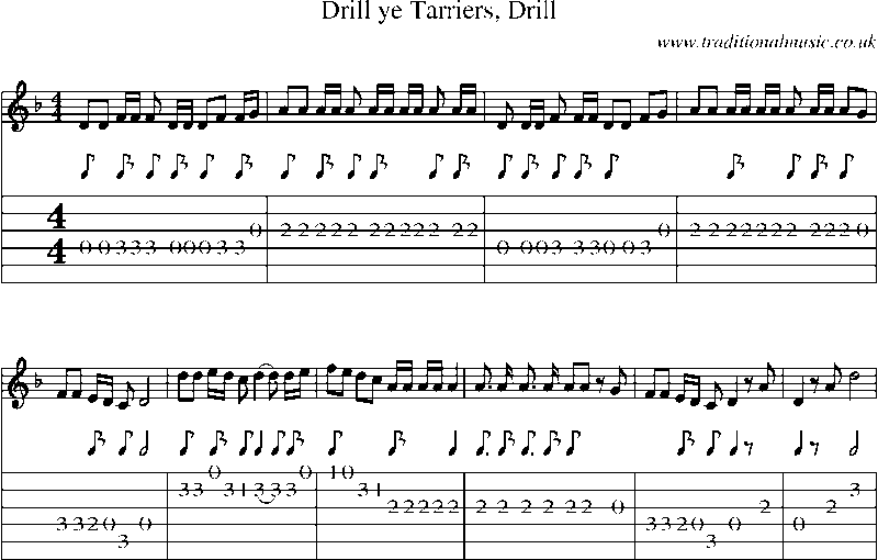 Guitar Tab and Sheet Music for Drill Ye Tarriers, Drill
