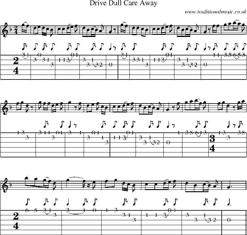 Guitar Tab and Sheet Music for Drive Dull Care Away