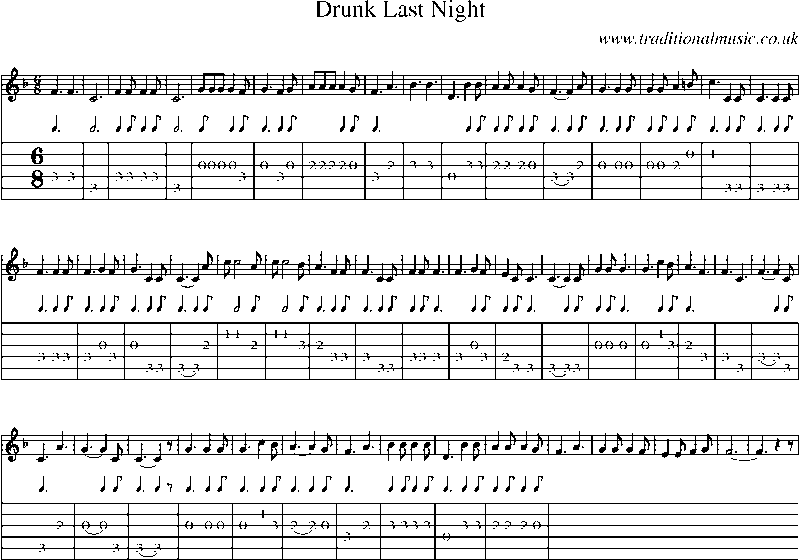 Guitar Tab and Sheet Music for Drunk Last Night