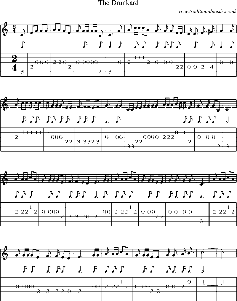 Guitar Tab and Sheet Music for The Drunkard