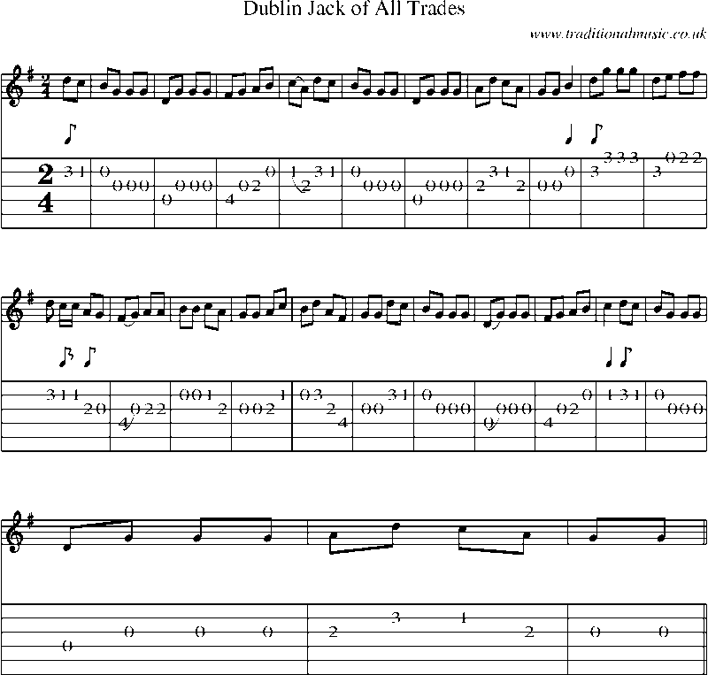 Guitar Tab and Sheet Music for Dublin Jack Of All Trades