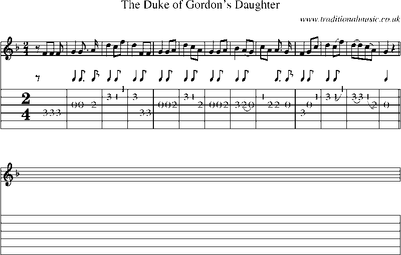 Guitar Tab and Sheet Music for The Duke Of Gordon's Daughter