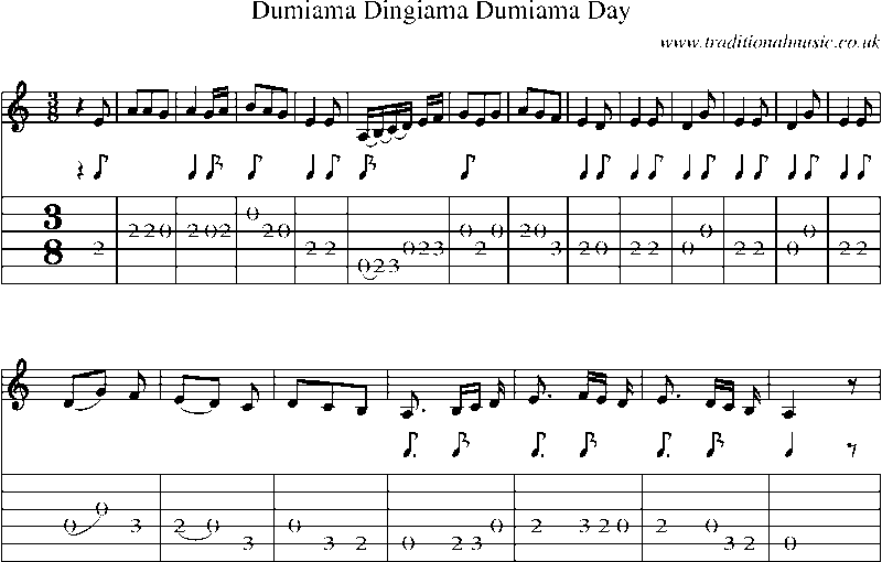 Guitar Tab and Sheet Music for Dumiama Dingiama Dumiama Day