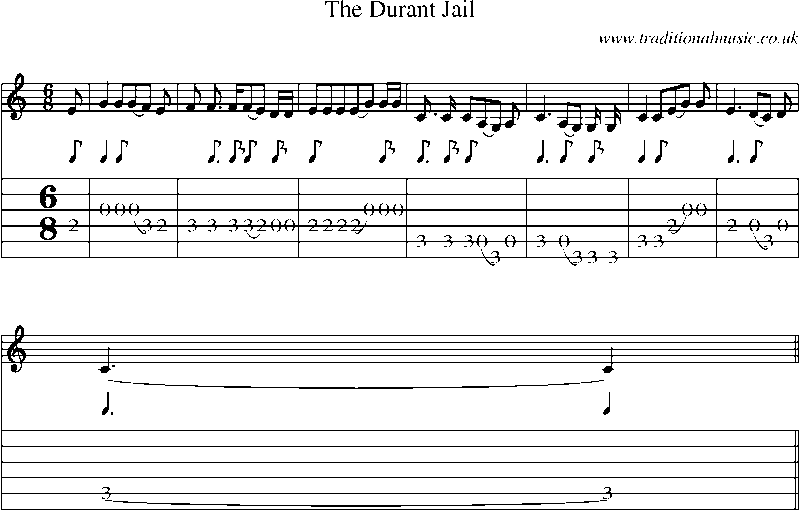 Guitar Tab and Sheet Music for The Durant Jail