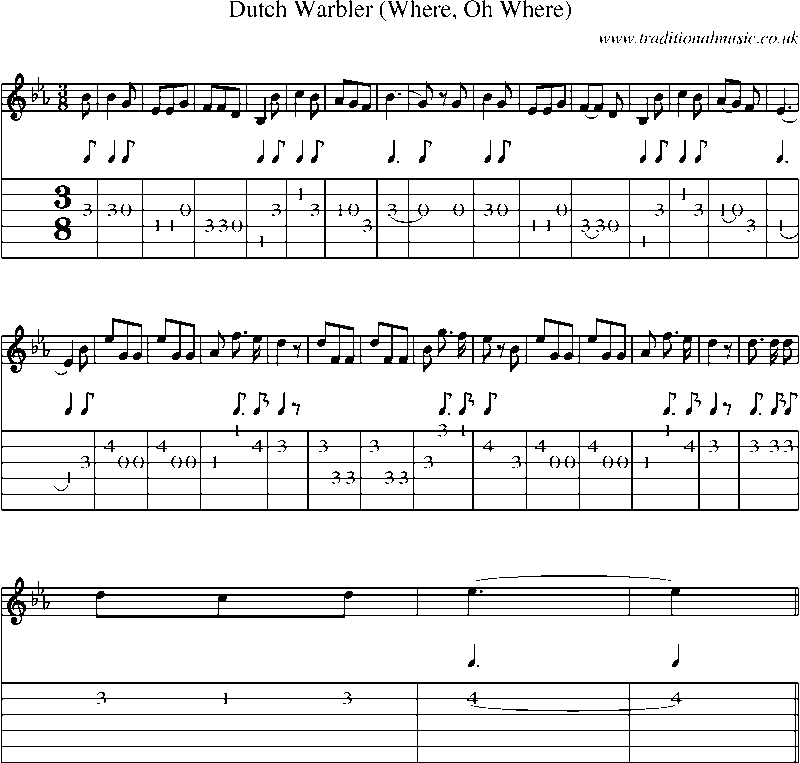 Guitar Tab and Sheet Music for Dutch Warbler (where, Oh Where)