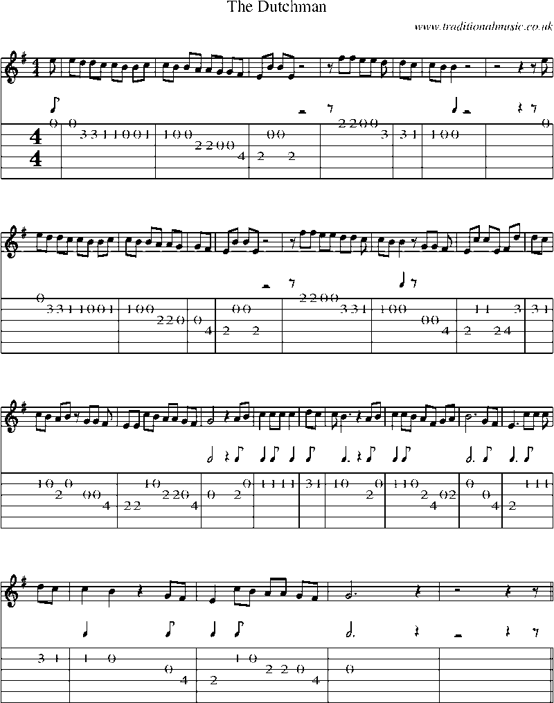 Guitar Tab and Sheet Music for The Dutchman