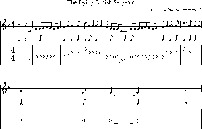 Guitar Tab and Sheet Music for The Dying British Sergeant