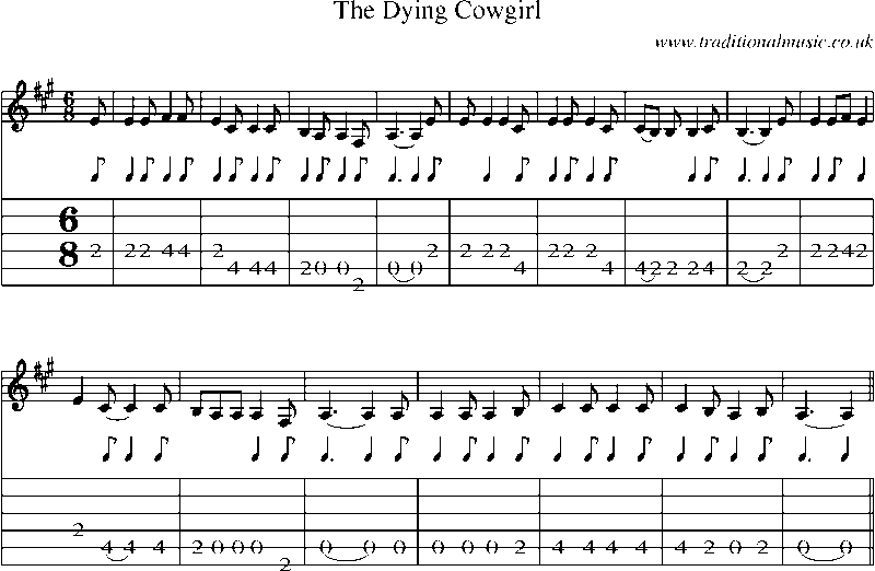 Guitar Tab and Sheet Music for The Dying Cowgirl