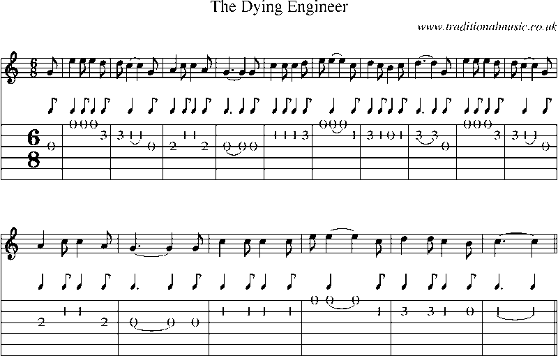 Guitar Tab and Sheet Music for The Dying Engineer
