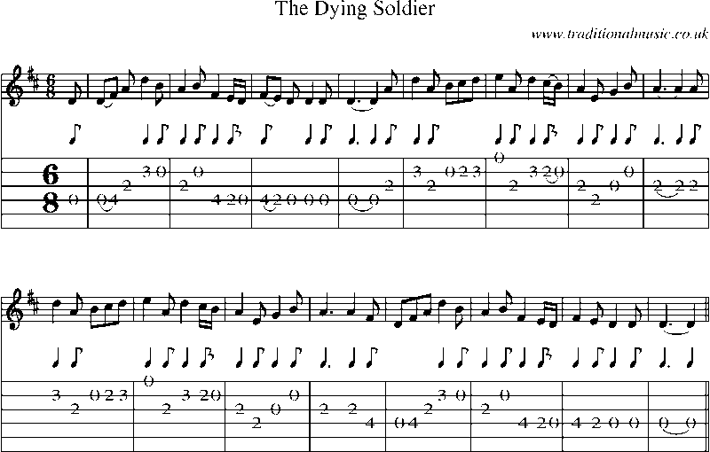 Guitar Tab and Sheet Music for The Dying Soldier(1)