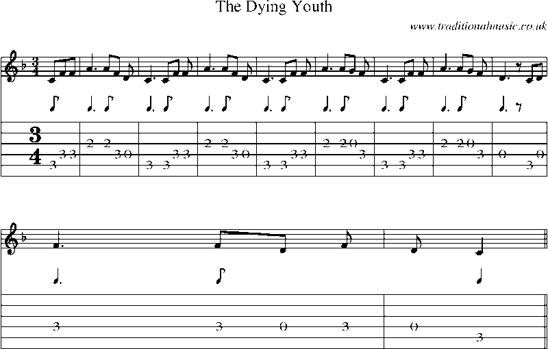 Guitar Tab and Sheet Music for The Dying Youth