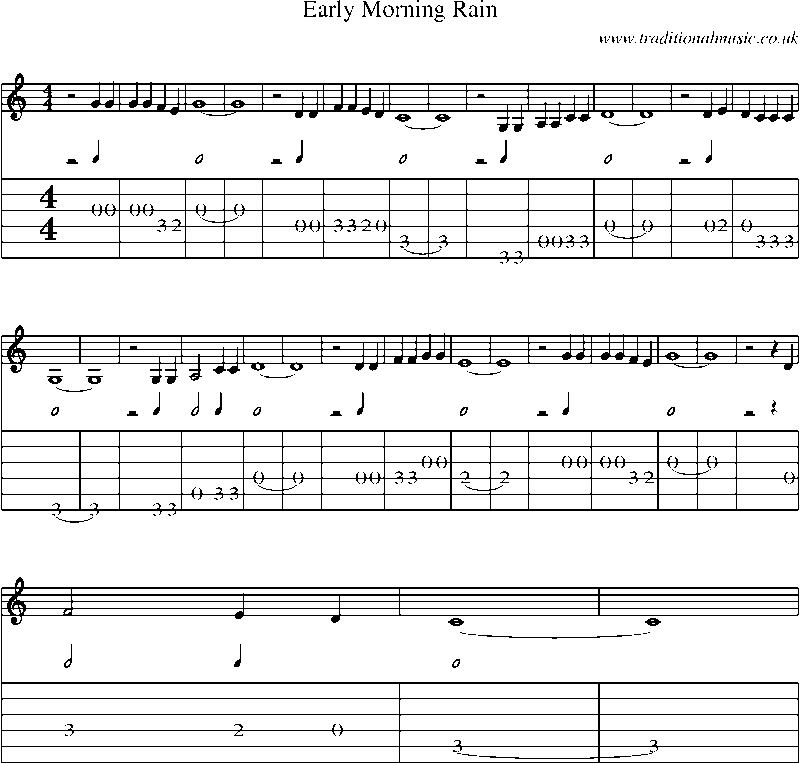 Guitar Tab and Sheet Music for Early Morning Rain